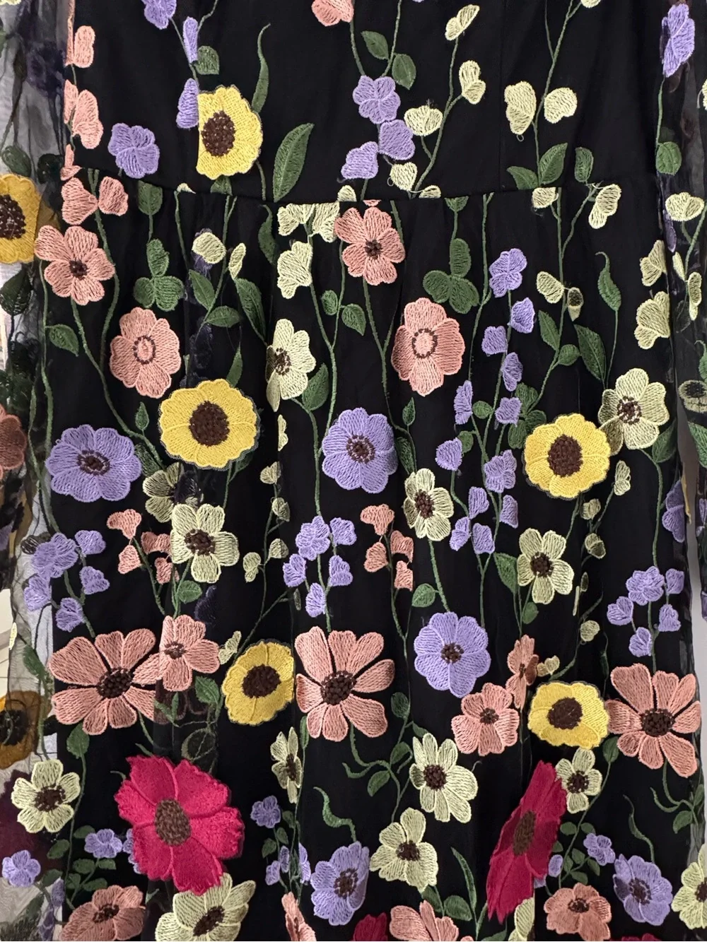 Lulus Floral Embroidered Long Sleeve Midi Dress Black Size L - Picture 7 of 8